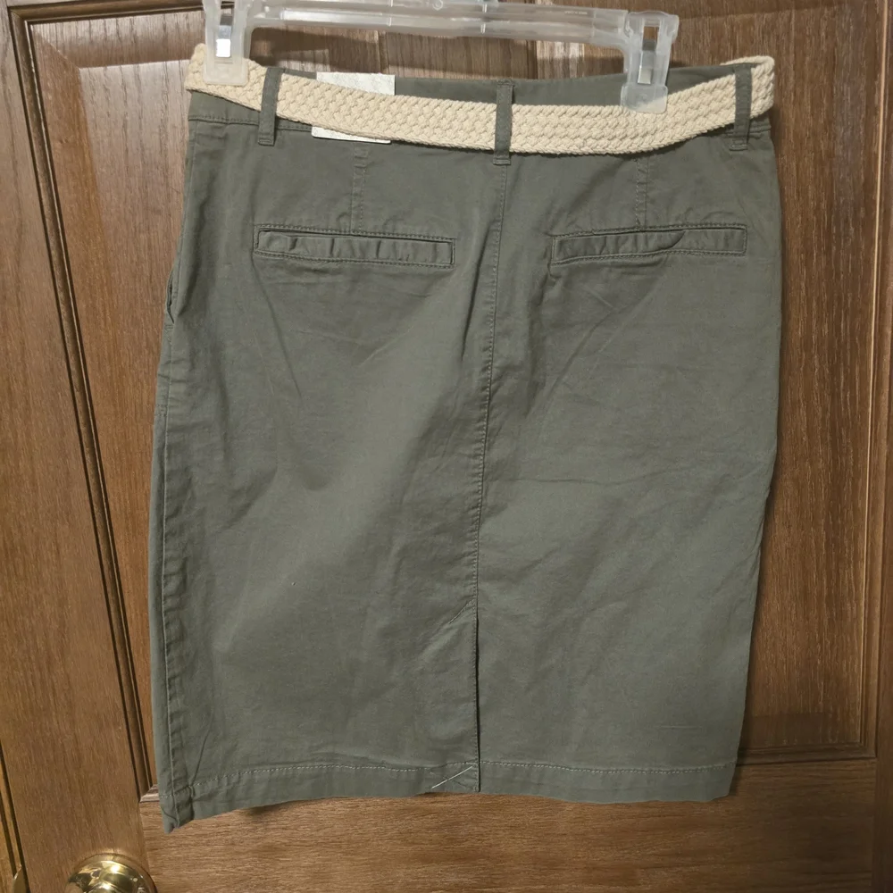 Dalia Khaki Pencil Skirt with Tan Belt